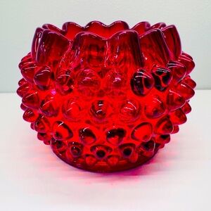 Vintage Fenton Hobnail Rose Bowl Ruffled Edge Ruby Red